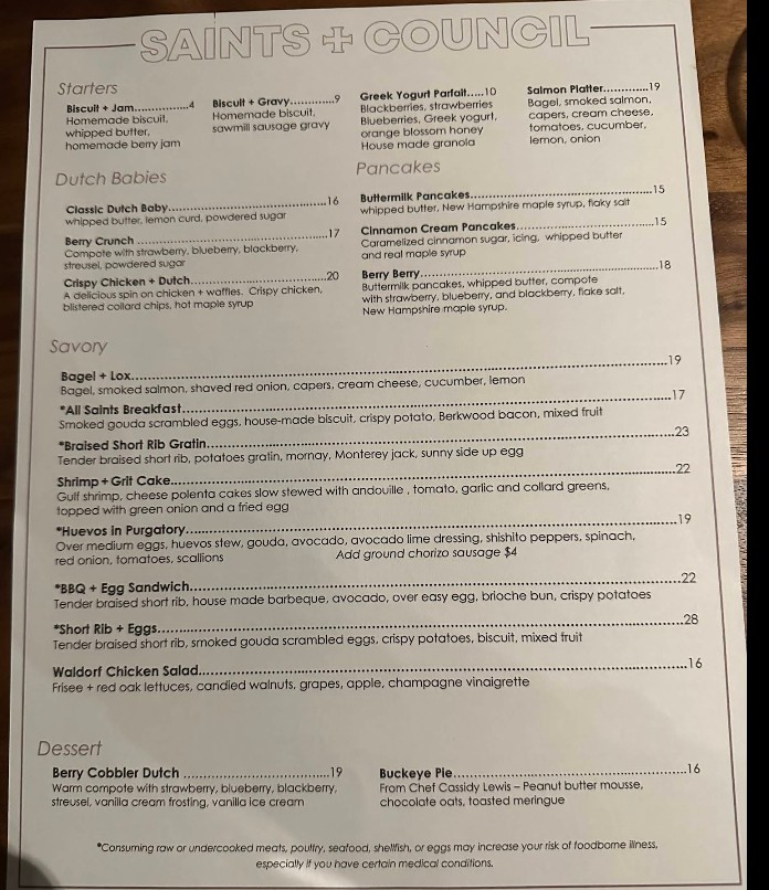 Saints and Council Restaurant Menu | Best American Dining in Atlanta ...